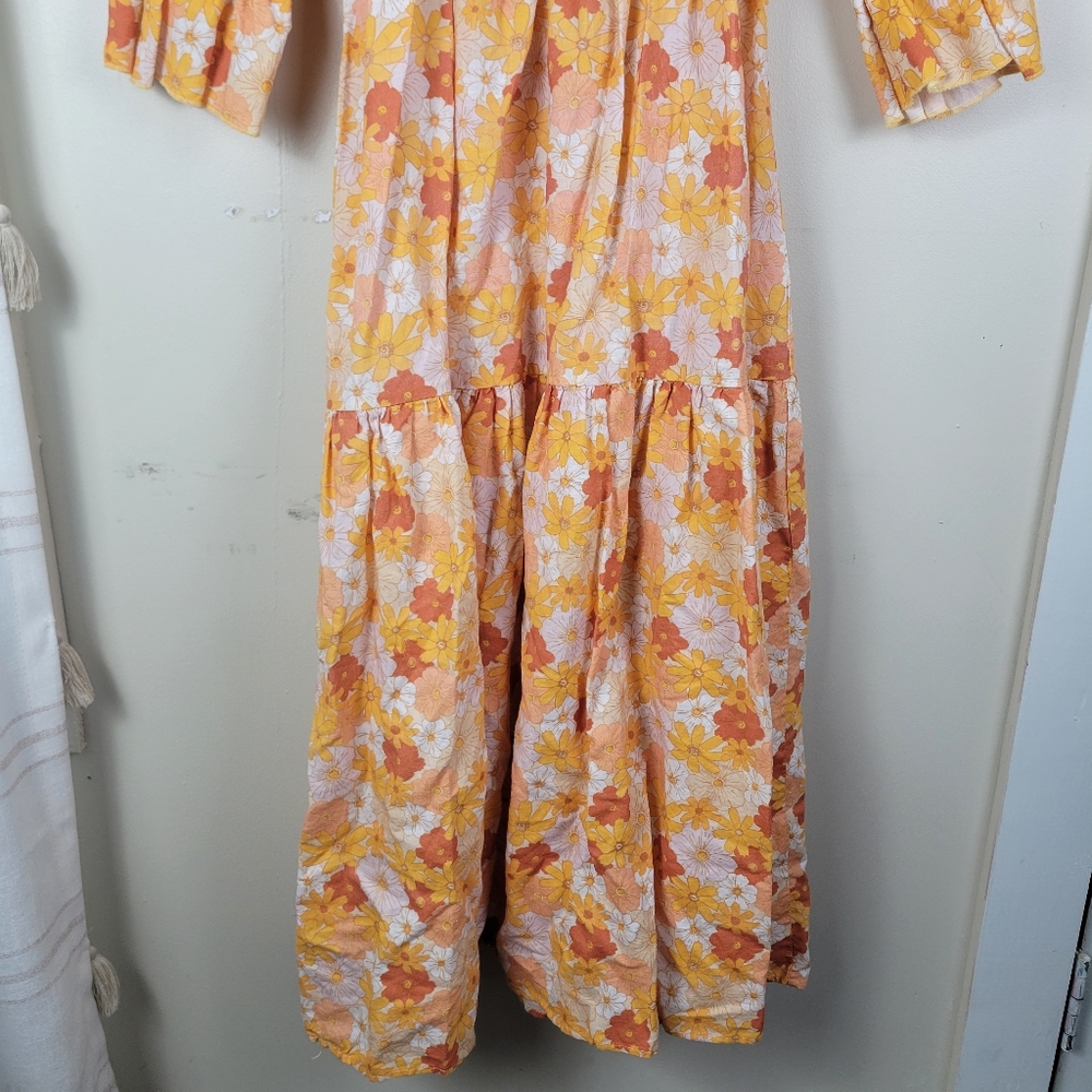 Charlie Holiday Amber Seventies Floral Print Smocked Puff Sleeve Midi Dress - Picture 7 of 11